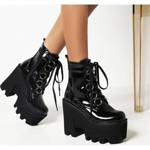 PXELENA Street Style Cool Girls Women Combat Martin Boots Lace Up Chunky Platform High Heels Shoes 2022 Winter Punk Gothic 36-44