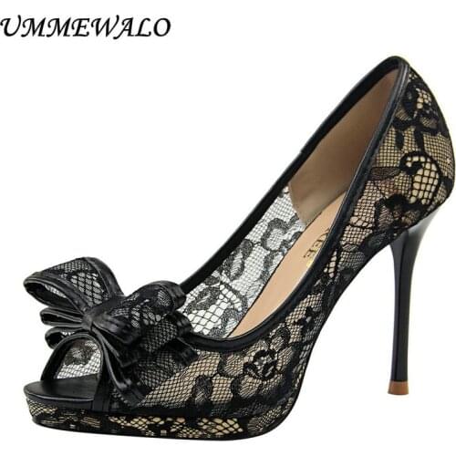 UMMEWALO High Heels Shoes Women Hollow out Design Peep Toe Pumps Women Super High Shoes Ladies Shoes New Arrival