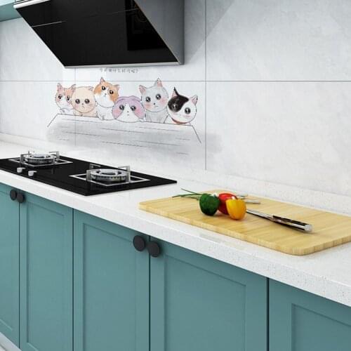 Anti-oil Heat Resistant Cute Cat Wall Tile Sticker Kitchen Bathroom Decal Decor Heat Resistant Non-fading Self-Adhesive