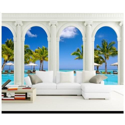 High end Custom 3d wallpaper 3d wall murals wallpaper Highland Mediterranean Sea View Roman column background wall room decor