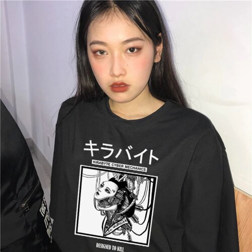 SUNOWE Machine Girlfriend DESIGNED TO KILL Letter Printing Casual Harajuku Large Loose Short Sleeve punk ins Summer Vintage Tees