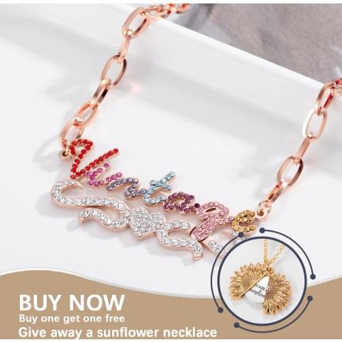 2021 Trend Rainbow Letter Name Pendant Chain Necklaces Elegant Mother Gift Zirconia Chunky Chain Necklace For Women Collares