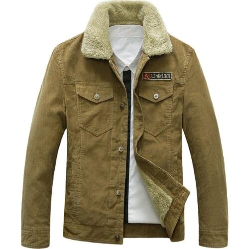 Winter Warm Fleece Corduroy Jackets Men Windbreaker Coats Fur Collar Casual Male Jacket Plus Size Outwear 58128