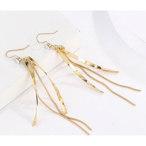Gold Silver Color Curve Metal Bar Drop Earrings for Women Fashion Chain Tassel Long Earrings Modern Minimalist Style Jewelry