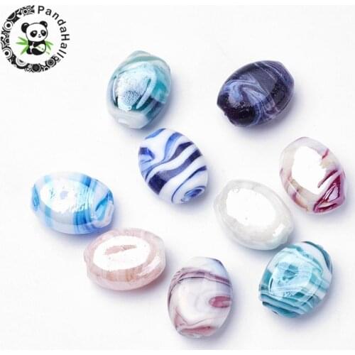 200pcs Mixed Color Oval Handmade Lampwork Beads Charm Bead for Jewelry Making DIY Bracelet Necklace 21x17x12mm Hole: 1~3mm