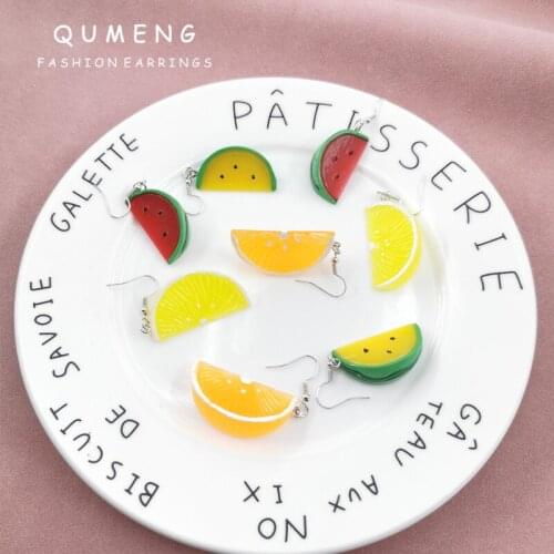 2021 Fashion Funny Cuteness Simulation Fruit Watermelon Lemon Orange Resin Pendant Earrings 2021 Best Selling Jewelry Ornaments