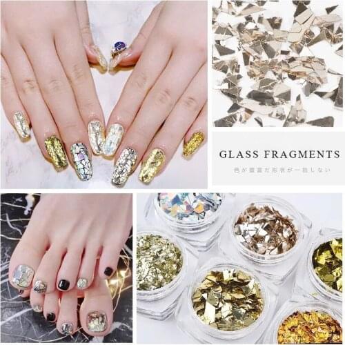 6pcs Holographic Nail Glitter Glitter Set 3D Irregular Broken Glass Nail Art Leaves Flakes Aurora Colorful Manicure Decorations
