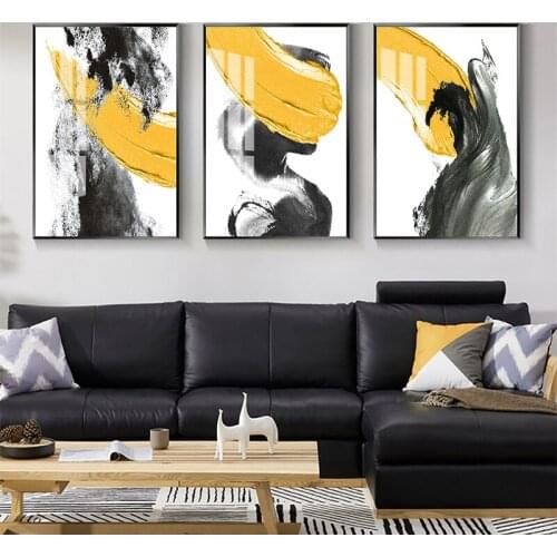 Abstract Minimalist Colorful Ink Yellow Gray Black Canvas Poster Prints Nordic Wall Art Painting Pictures For Living Home Decor