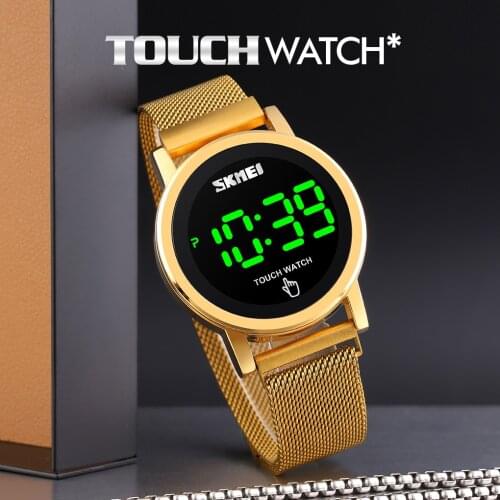 SKMEI 1668 LED Digital Touch Screen Watch Mens Luxury Wristwatches Waterproof Stainless Steel Strap Male Clock Montre Homme
