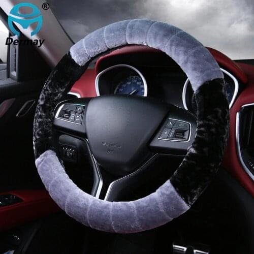 DERMAY 37-38cm Car Steering Wheel Covers Case Winter Warm Soft Short Plush Styling Universal Interior Accessories Car-styling