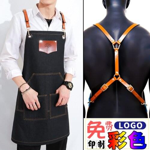 Apron denim personality fashion custom logo hairdresser cafe tea shop overalls men and women restaurant printing