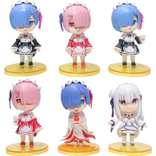 6PCs 10cm Anime Rem Toy Figure Re: Zero Starting Life in Another World Cute Style PVC Model