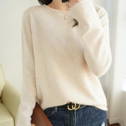 Hot sale plus size loose knit womens solid color pullover cashmere sweater long sleeve short 100% pure wool sweater autumn