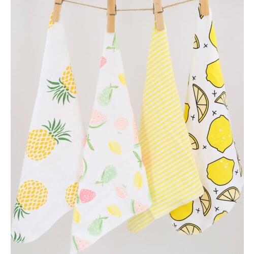 H101 baby small square / feeding napkin soft cotton cloth blue hand-painted pattern 4 pieces installed size 28 *28 Free shipping