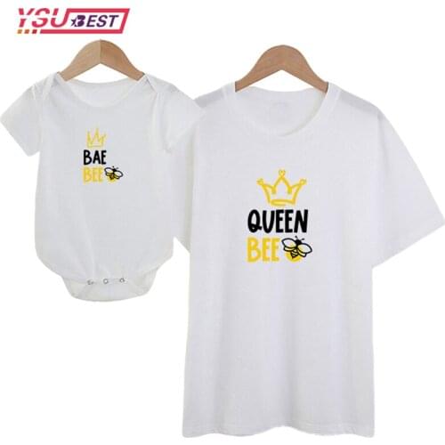 Cotton Mama and Daughter Crown Mommy and Me Clothes Summer Fashion Tshirt Baby Girl Clothes Family Women Mom Girl Boys T Shirt