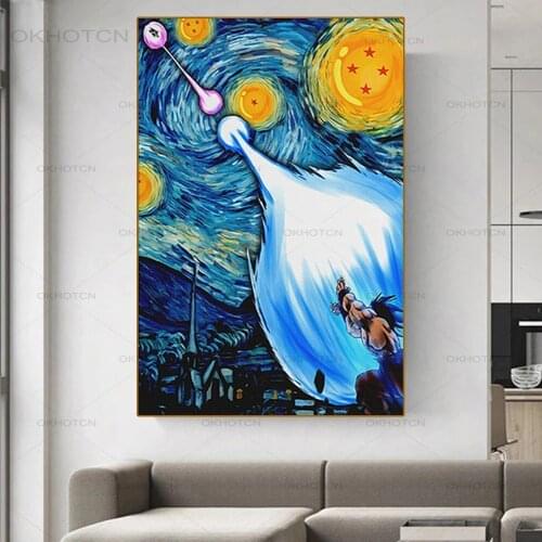 Canvas Art Painting Van Gogh Anime Goku Posters Abstract Style Posters and Prints Teen Bedroom Wall Art Pictures for Living Room