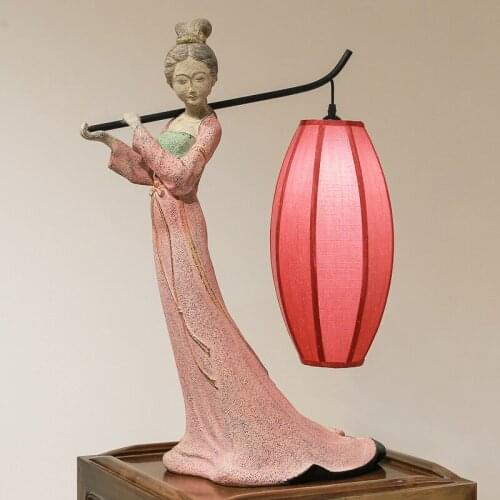 Classical Beauty Chinese Style Table Lamp Wedding Room Hotel Living Room Bedroom Bedside Red Creative Antique Table Lamp