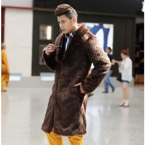 Winter autumn thicken thermal mink fur leather jackets men casual clothing mens trench coats outerwear fashion black white brown