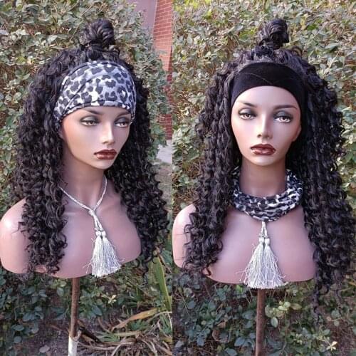 Headband Curly Human Hair Wigs Peruvian Scarf Wig Natural Black Half Wigs For Women Water Wave Wet And Wavy Hair Wigs
