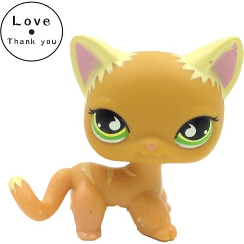 Lps Cat Pet Shop Toys Short Hair Kitty Brown Cat #525 Green Eyes Cute Kitten Animal Toys Kids Gift