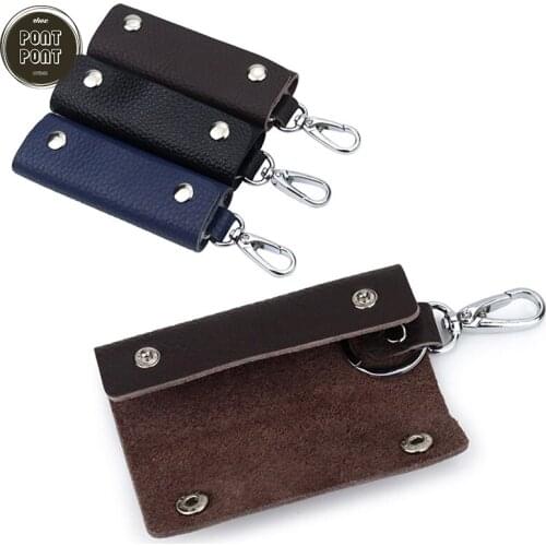 Mini Key Holder Genuine Cow Leather Small Handhold Buckle Key Case Practical Protective Small Bag Daily Use Lychee Grain Leather