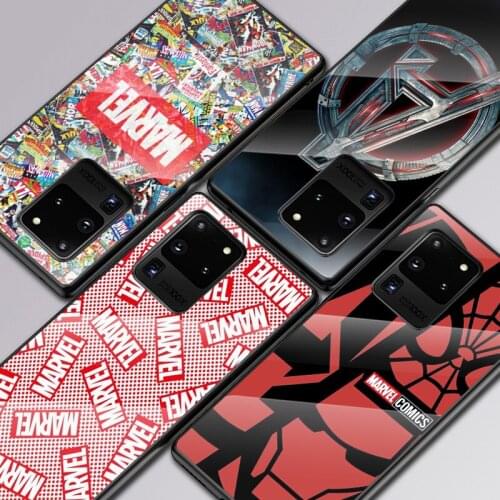Marvel Logo Fashion For Samsung Galaxy S20 FE S10e S10 S9 S8 Ultra Plus Lite Plus 5G Tempered Glass Cover Phone Case
