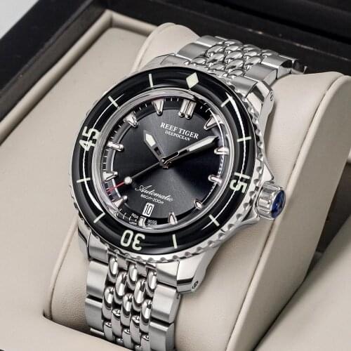 Reef Tiger/RT New Men Dive Sport Automatic Mechanical Watch Waterproof 200M Clock Stainless Steel Strap Super Luminous Watch