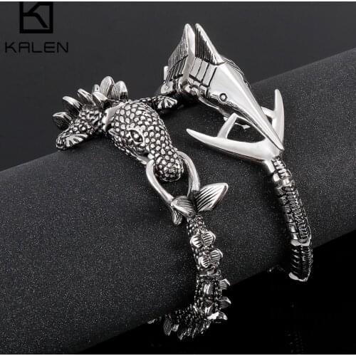 3D Sailfish Bracelet Men Solid Stainless Steel Bracelet Men On Hand Chain Crocodile Bangle Jewellery Iron Mannen Party Armband