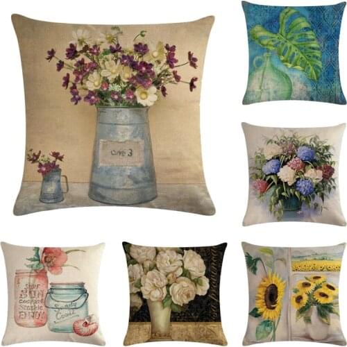 Plant Flower Printed Cotton Linen Cushion Cover Painting Flower Home Decor Pillowcase Octopus Sofa Cushion Case