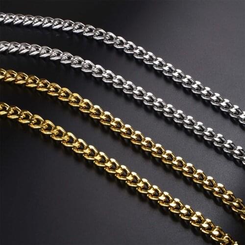 Men Women Basic Punk Aluminium Necklace Curb Cuban Link Chain Tone Solid Metal Jewerly Chokers Vintage Gold High Quality