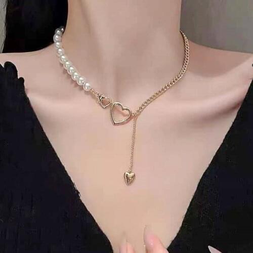 Simple Design Heart-Shaped Pendant Pearl Necklace Heart Pendants Necklaces Pearl Choker Necklace for Women Stylish Jewelry Gift
