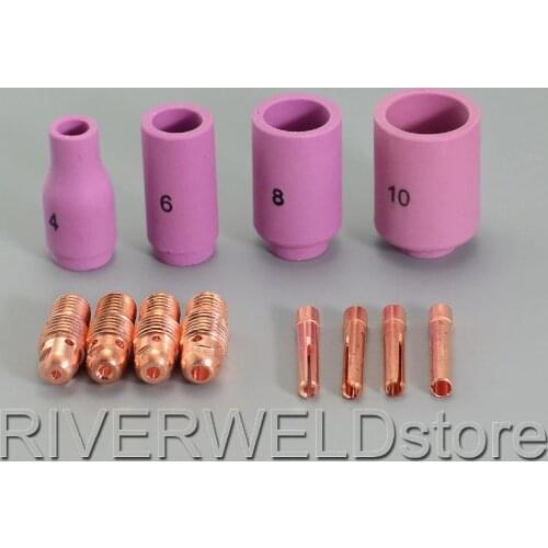 TIG KIT Consumables Accessories Alumina Nozzle Collet Bodies Fit TIG Welding Torch WP-9 WP-20 WP-25 Series 12PK