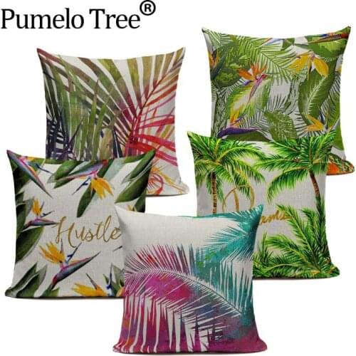Plant Cushion Cover Tropic Tree Green Throw Pillow Cover Summer Style Decorative Pillows Colorful Cushion Cover for Sofa Car