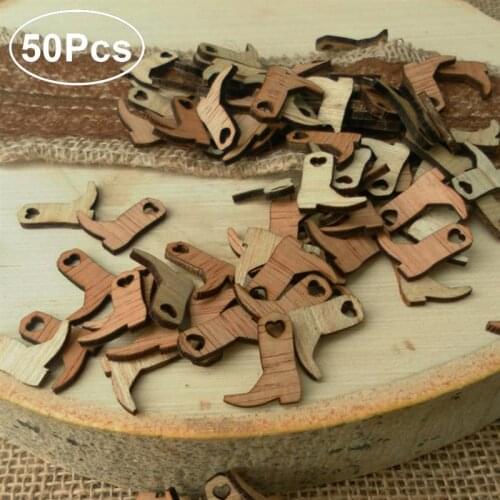 50pcs Wooden Boots Cowboy Heart Hollow Embellishments DIY Crafts Miniature Wooden Cowboy Boots For Wedding Party Decoration