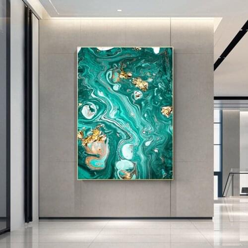 Modern Abstract Gold foil lines Green Blue Canva Paintings For Living Room Bedroom Posters And Prints Wall Poster Home Decor