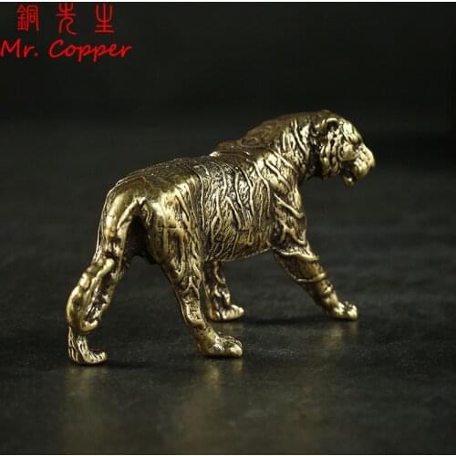 Pure Copper Animal Tiger Figurine Miniature Desktop Decoration Ornament Accessories Vintage Solid Brass Tea Pet Home Decor Craft