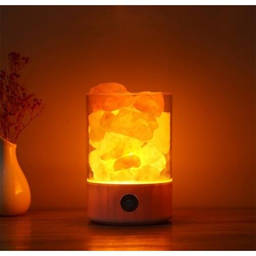 Led Crystal Salt Lamp Portable Night Light USB Negative Ion Air Purification Lamps for Bedroom Desktop Decoration Christmas Gift