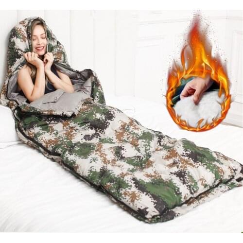 Warm Duck Down Camo Camping Sleeping Bag Envelope Tent Quilt Autumn Winter Splicing Double Sleeping Bag Mountaineering Travel