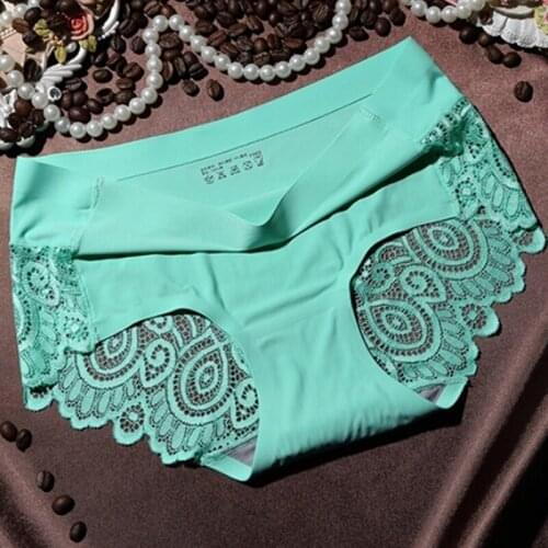 New Fashion Ice Silk Seamless Women Underwear OIne Piece Lace Breathable Sexy Low Rise Panties Comfort Intimates Briefs