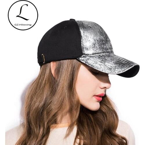 GZHILOVINGL 2019 Women Silver Metallic Baseball Cap Casual Cotton Adjustable Hat Solid Color Sun Visor Snapback Cap Wholesale