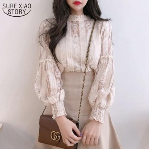 2021 Autumn Sweet Pink Shirts Long Sleeve Lace Blouse for Women Vintage Spliced Solid Womens Clothing Blusas Mujer De Moda 6899