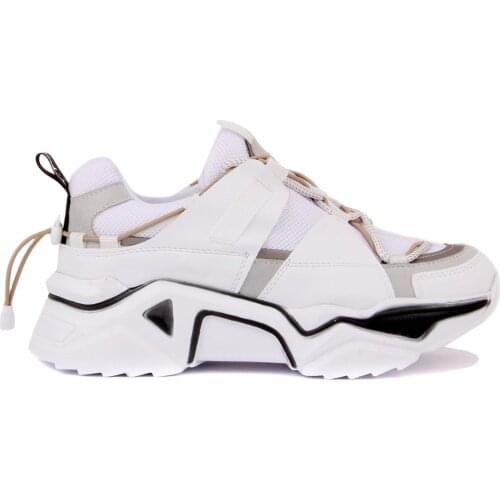 Pierre Cardin-White Color Lace-Up Women 'S Sneaker