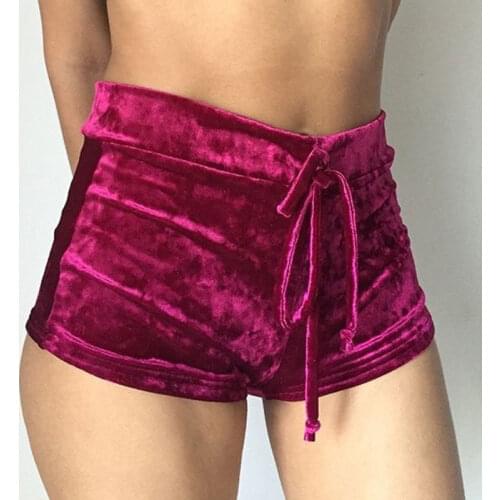 Womens Ladies Retro Velvet Pretty Little Thing Pink Wine Red Crushed Runner Fashion Shorts Hot