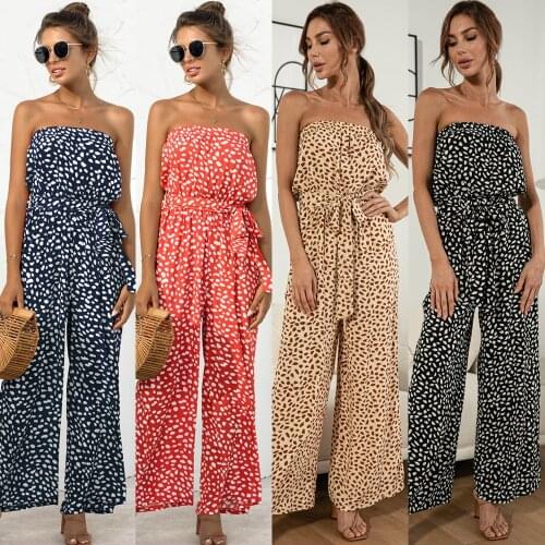 2021 New Women Casual Off-shoulder Wide Leg Jumpsuit Fashion Ladies Summer Sleeveless Playsuit Party Dot Trousers Jumpsuit