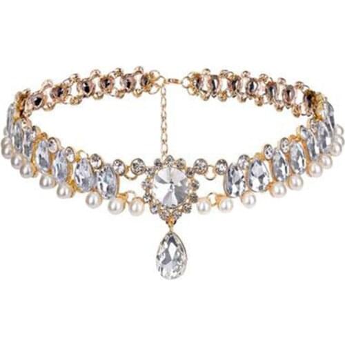 6 Colors Luxury Rhinestone Pearl Water Drop Pendant Choker Necklace for Women Sexy Crystal Collar Choker Statement Necklace