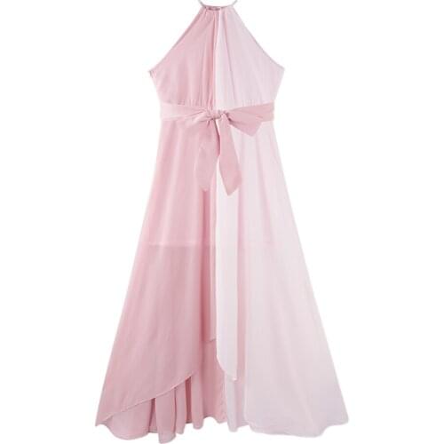 Neatie kiddie Fashion Patchwork Color Formal Dress Elegant Women Sexy Halter Sashes Sleeveless Chiffon Long Dress Robes Female