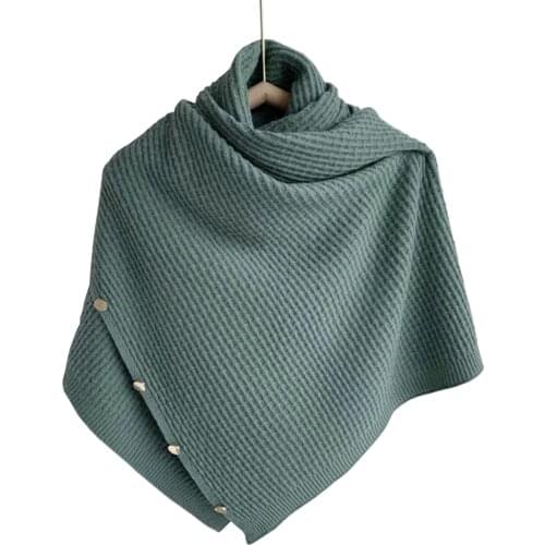 Button Solid Winter Women Poncho Cappa Scarf Rectangle Knitted Pashmina Shawl Wraps Shrugs Bufandas Sjaal Sciarpa Donna Inverno