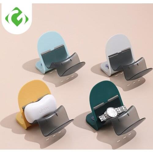 1Pcs Soap Holder Bathroom Shower Soap Dish Shower Plates Soap Storage Box With Drain Wall Mounted Self Adhesive Plastic Supplies