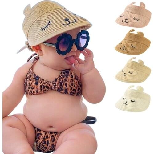 2021 New Korean Baby Fashion Cap Cute Empty Straw Hat Infant Toddler UV Protection Summer Sun Hat For 1 2 3 Years Old Boys Girls
