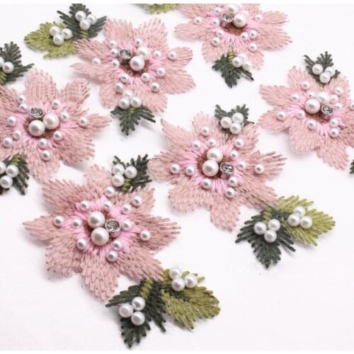4Pcs Beaded Flower Shape Patch Appliqued Embroidery Sew On Cloth Paste For DIY Women Clothes Dress Decoration Supplies